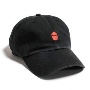 Black twill bill cap with red Kamado Joe grill silhouette logo on front