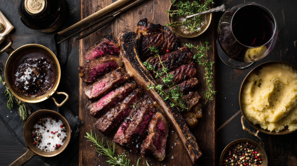 Reverse Seared Tomahawk Steak and Vegetable Kabobs