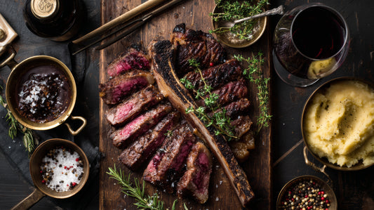 Reverse Seared Tomahawk Steak and Vegetable Kabobs