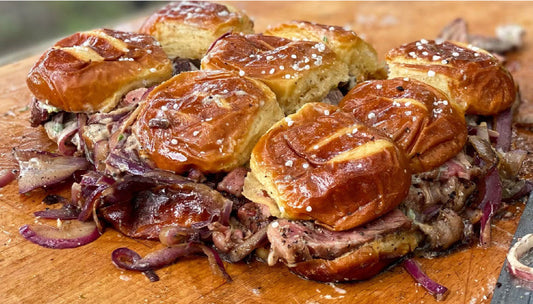 Steak and Pretzel Bun Sandwich
