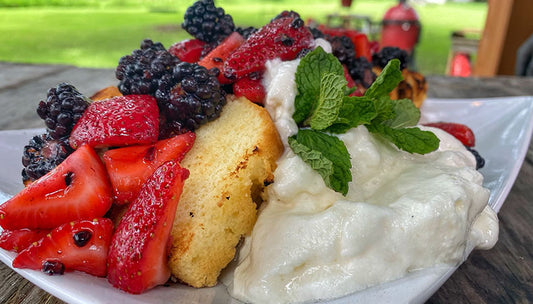 Grilled Pound Cake with Berries and Smoked Whipped Cream