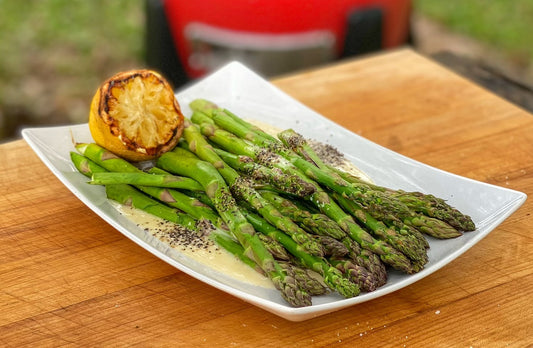 Grilled Asparagus with Charred Lemon Butter Sauce 