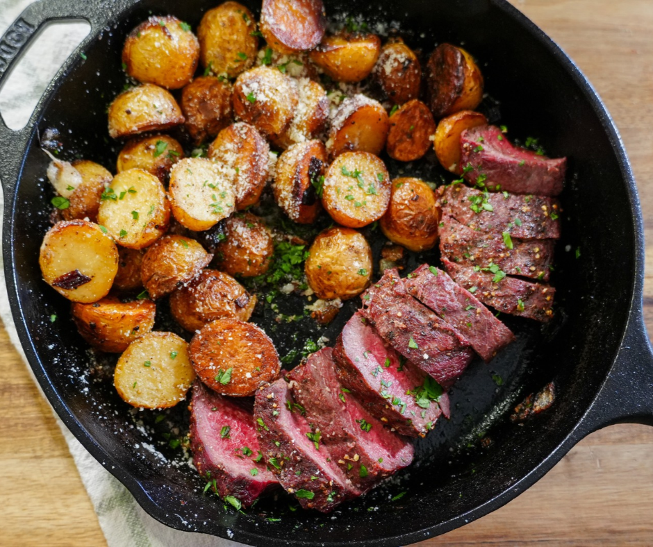 Garlic Parmesan Venison Backstrap and Skillet Potatoes
