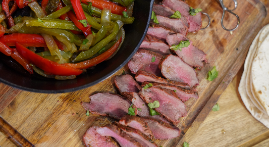 Grilled Venison Steak and Shrimp Fajitas