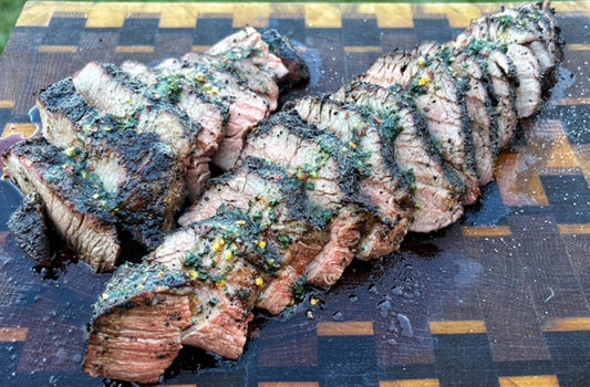 Coffee-Rubbed Smoked Tri-Tip with Red Pepper Chimichurri
