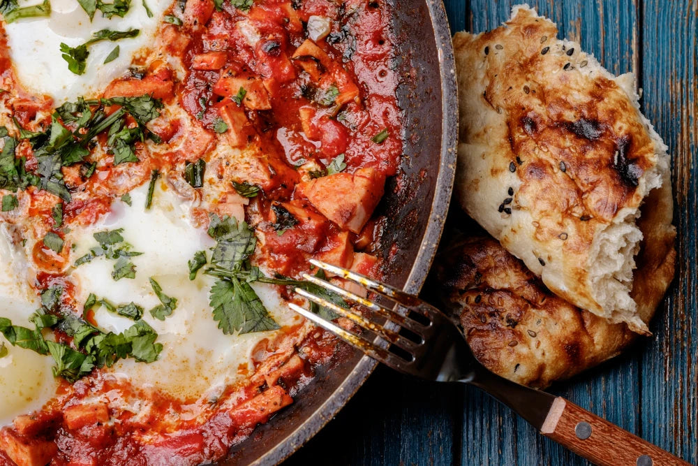 Shakshuka using the Kamado Joe Karbon Steel Paella Pan