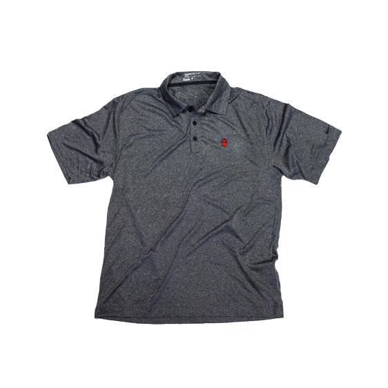 Dark gray golf shirt with red Kamado Joe grill icon on the left breast and black Nike swoosh on left sleeve