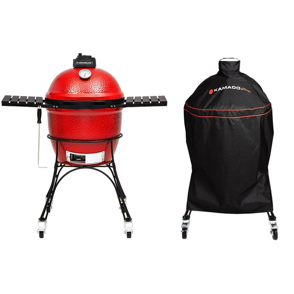 Classic Joe I grill (upper left) and covered grill (lower right) on a white background