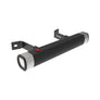 Black and silver light bar and handle with a red button in the shape of the Kamado Joe grill icon. 2 mounting brackets extend from the back of the handle. 
