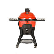 The Pellet Joe, with included cart and side shelves. The cart has an additional shelf sized to hold accessories between the legs. 