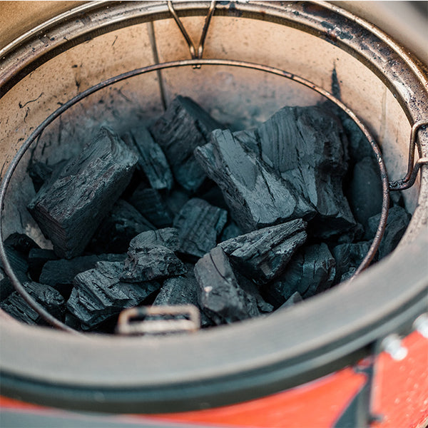 Large lump charcoal in a Kamado Joe grill