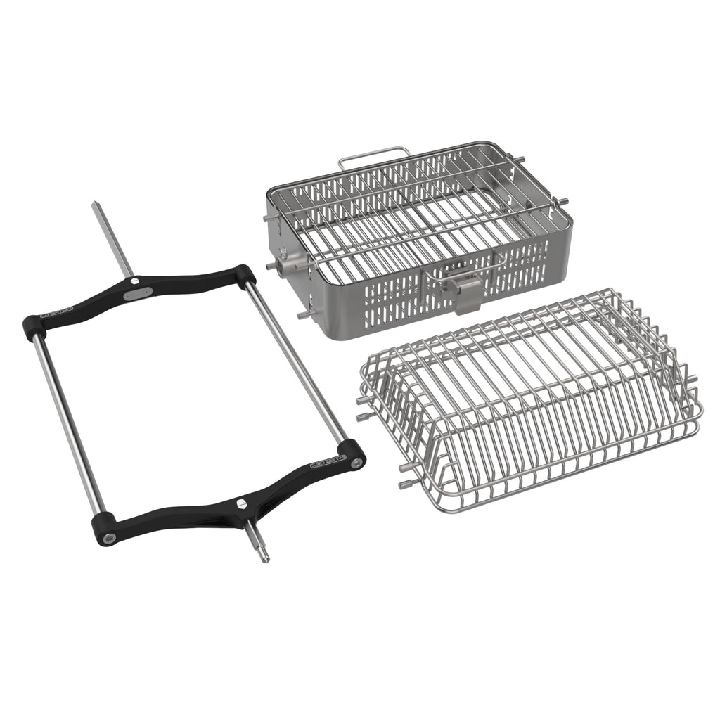 JoeTisserie Basket frame with prongs to fit in spit rod support plus flat and tumbler baskets