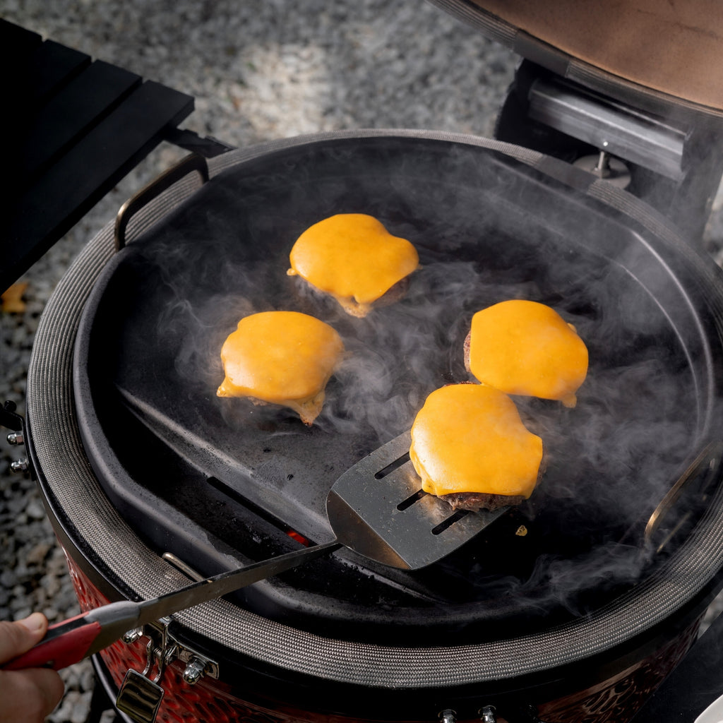 Use the flat-top griddle to make cheeseburgers